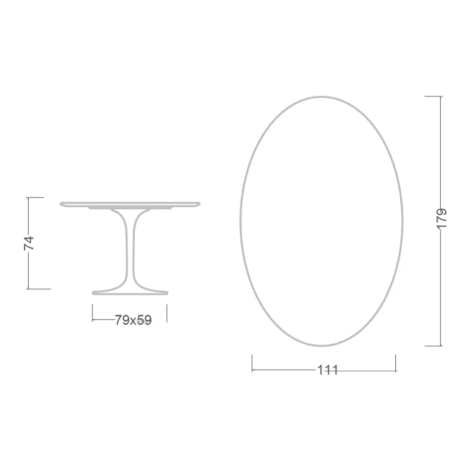 Tulip Table Eero Saarinen H 73 Oval din ceramică Entzo Made in Italy - Scarlet Viadurini