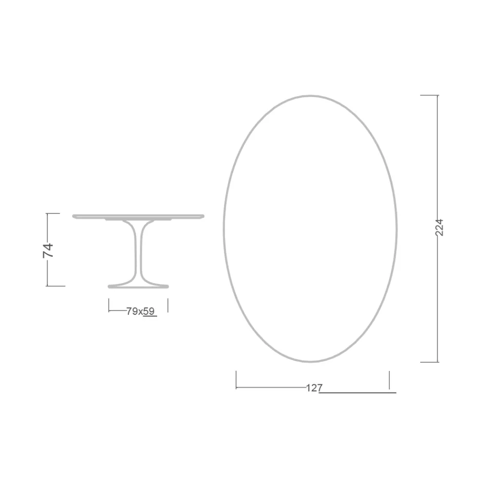 Tulip Table Eero Saarinen H 73 Oval din ceramică Entzo Made in Italy - Scarlet Viadurini