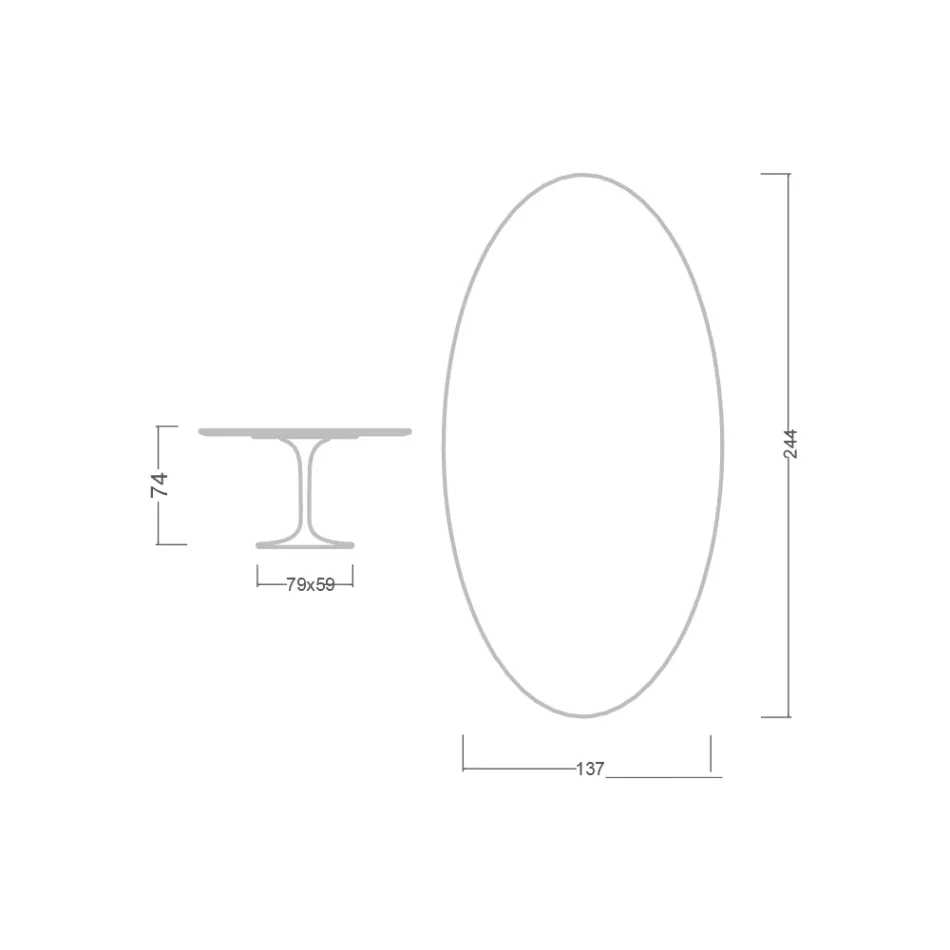 Tulip Table Eero Saarinen H 73 Oval din ceramică Kira Made in Italy - Scarlet Viadurini