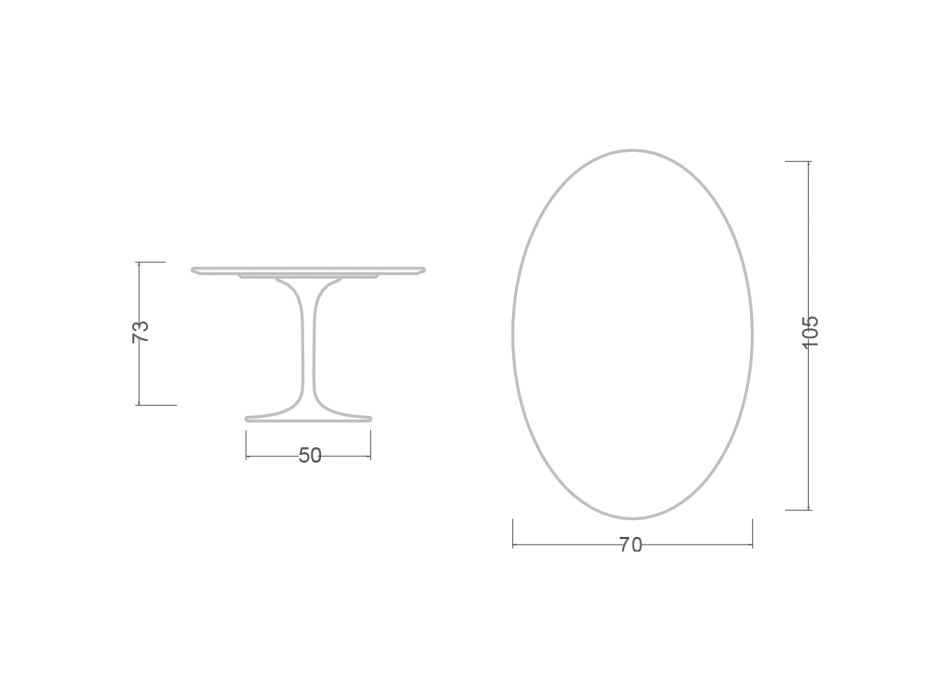 Masa Lalele Eero Saarinen H 73 Ovala din Ceramica Kira Made in Italy - Stacojiu Viadurini