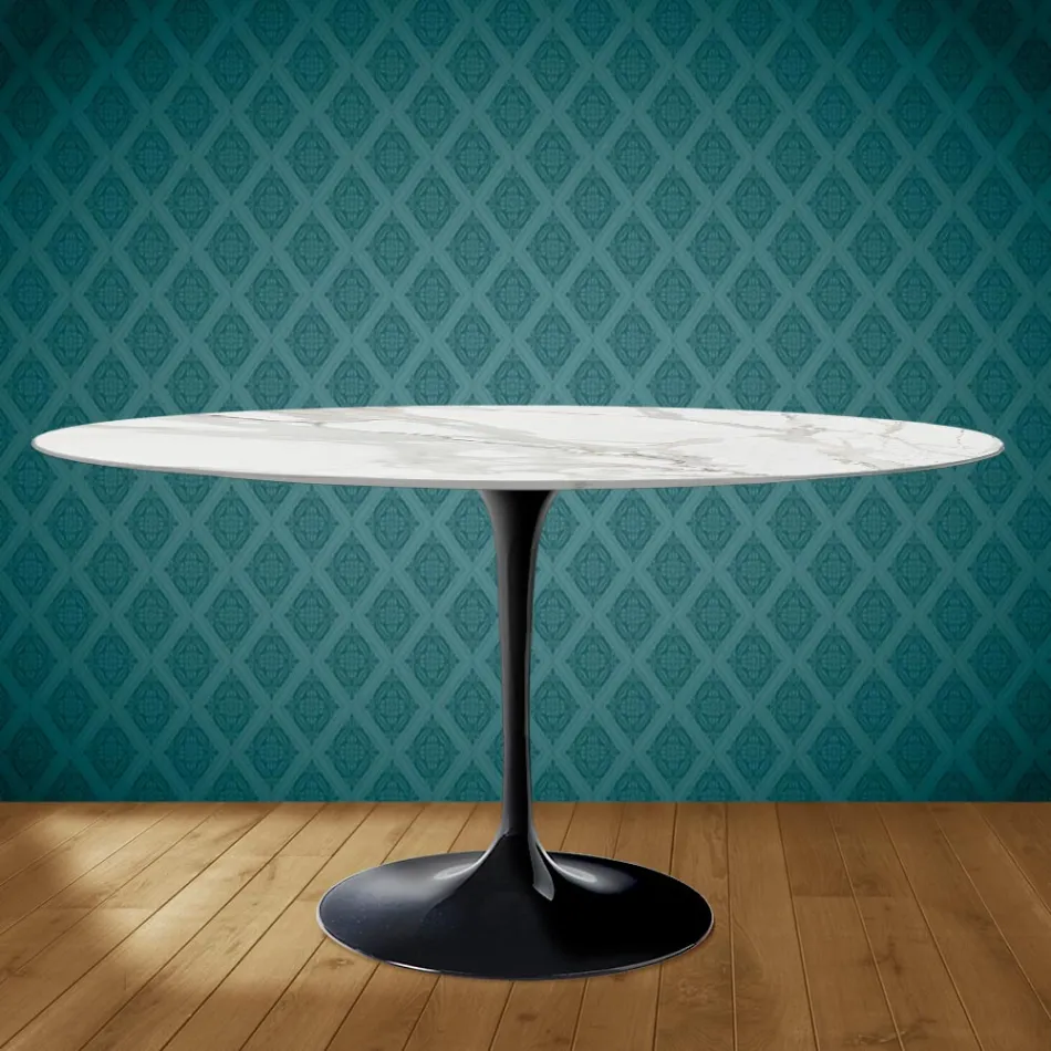 Tulip Table Eero Saarinen H 73 Oval din ceramică Morpheus Made in Italy - Scarlet Viadurini