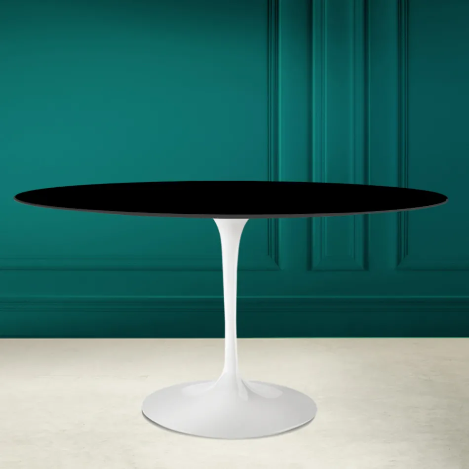 Măsuță Tulip Eero Saarinen H 73 ovală din ceramică negru absolut Made in Italy - Scarlet Viadurini