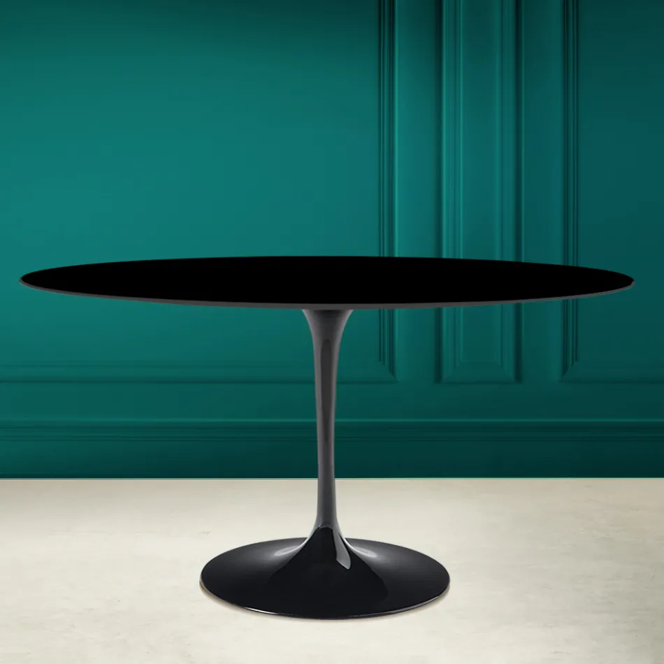 Măsuță Tulip Eero Saarinen H 73 ovală din ceramică negru absolut Made in Italy - Scarlet Viadurini