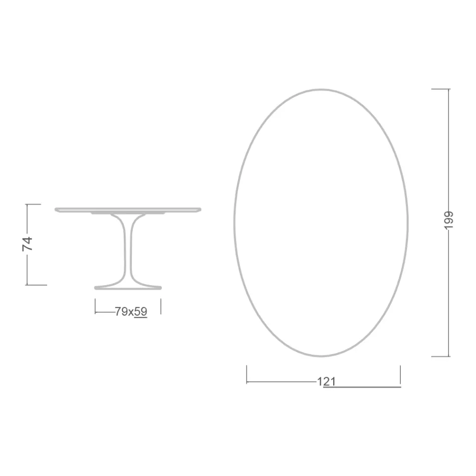 Masă Tulip Eero Saarinen H 73 ovală din ceramică neagră Soft Made in Italy - Scarlet Viadurini