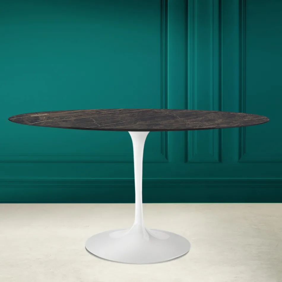Tulip Table Eero Saarinen H 73 Oval din ceramică Noir Desire Made in Italy - Scarlet Viadurini