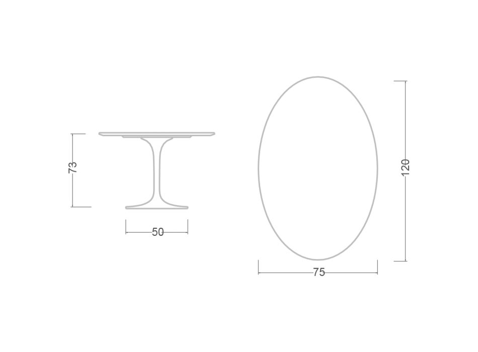 Masa Lalele Eero Saarinen H 73 Ovala in Grey Stone Ceramic Made in Italy - Stacojiu Viadurini