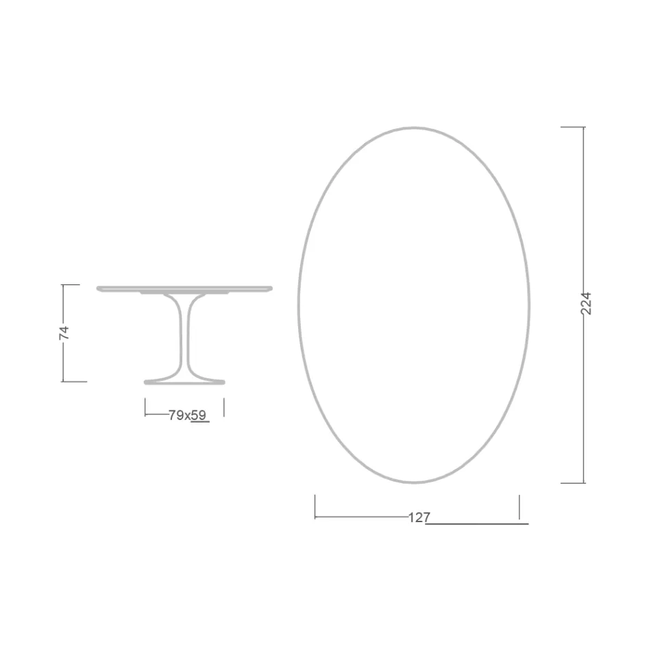 Tulip Table Eero Saarinen H 73 Oval din ceramică Rem Made in Italy - Scarlet Viadurini