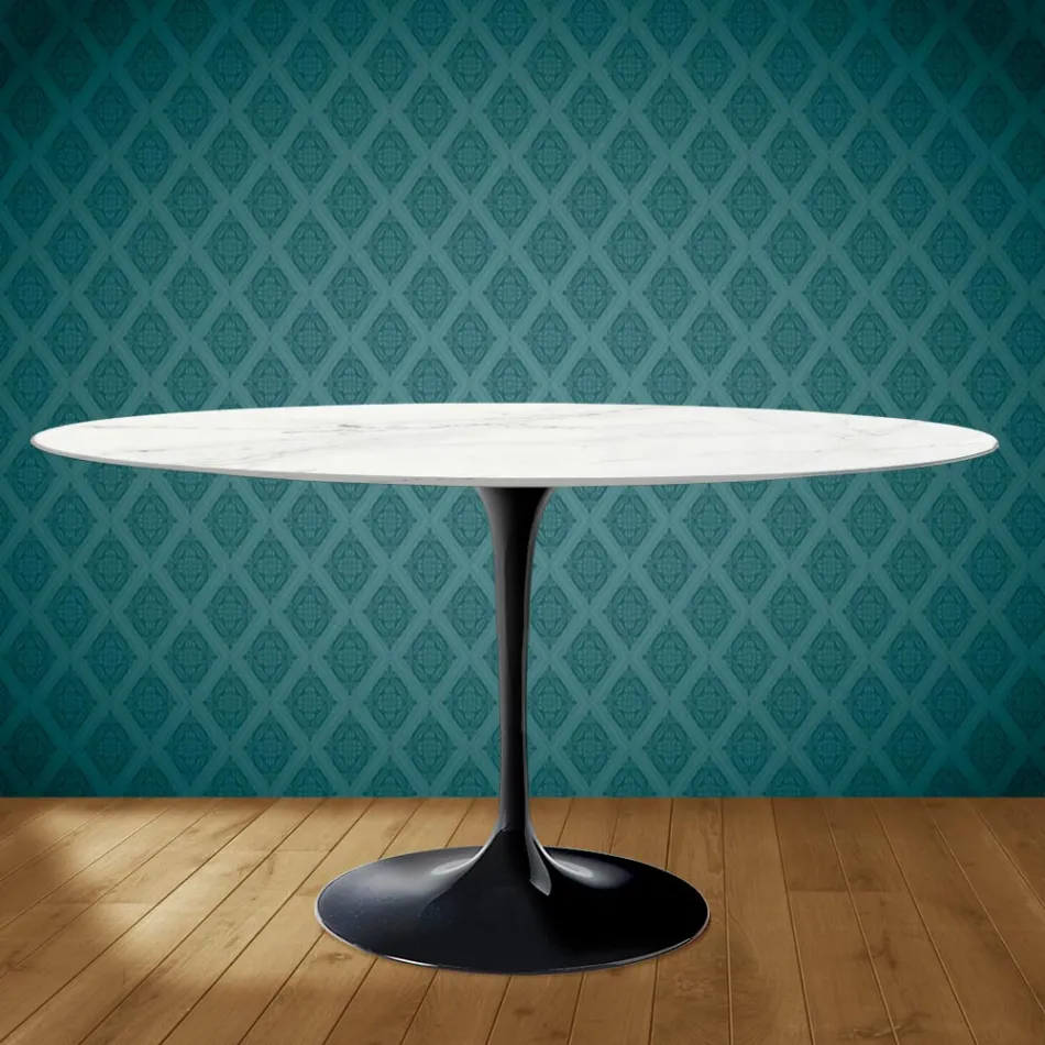 Tulip Table Eero Saarinen H 73 Oval din ceramică Rem Made in Italy - Scarlet Viadurini