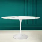 Tulip Table Eero Saarinen H 73 Oval din Statuario Ceramic Full Vein - Scarlet Viadurini