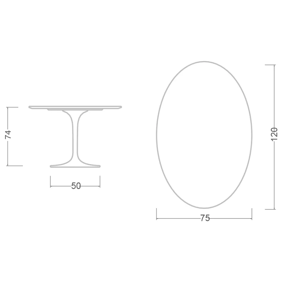 Tulip Table Eero Saarinen H 73 Oval din Statuario Ceramic Full Vein - Scarlet Viadurini