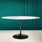 Tulip Table Eero Saarinen H 73 Oval din Statuario Ceramic Full Vein - Scarlet Viadurini