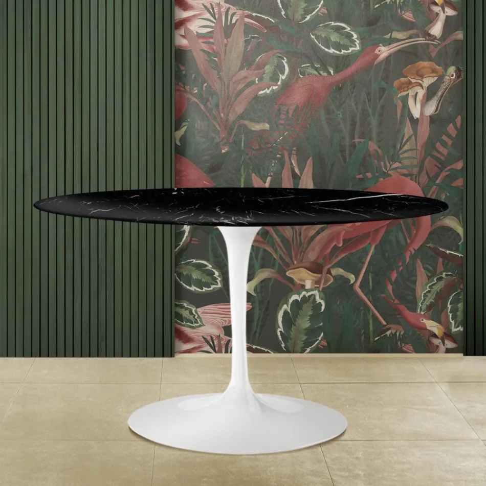 Masă Eero Saarinen Tulip H 73 ovală din marmură neagră Marquinia Made in Italy - Scarlet Viadurini