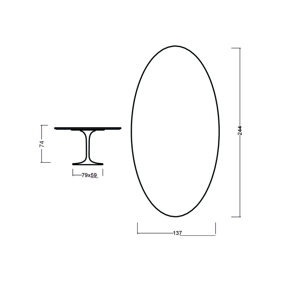 Masă Tulip Eero Saarinen H 73 Oval din stejar vopsit în cireș Made in Italy - Scarlet Viadurini