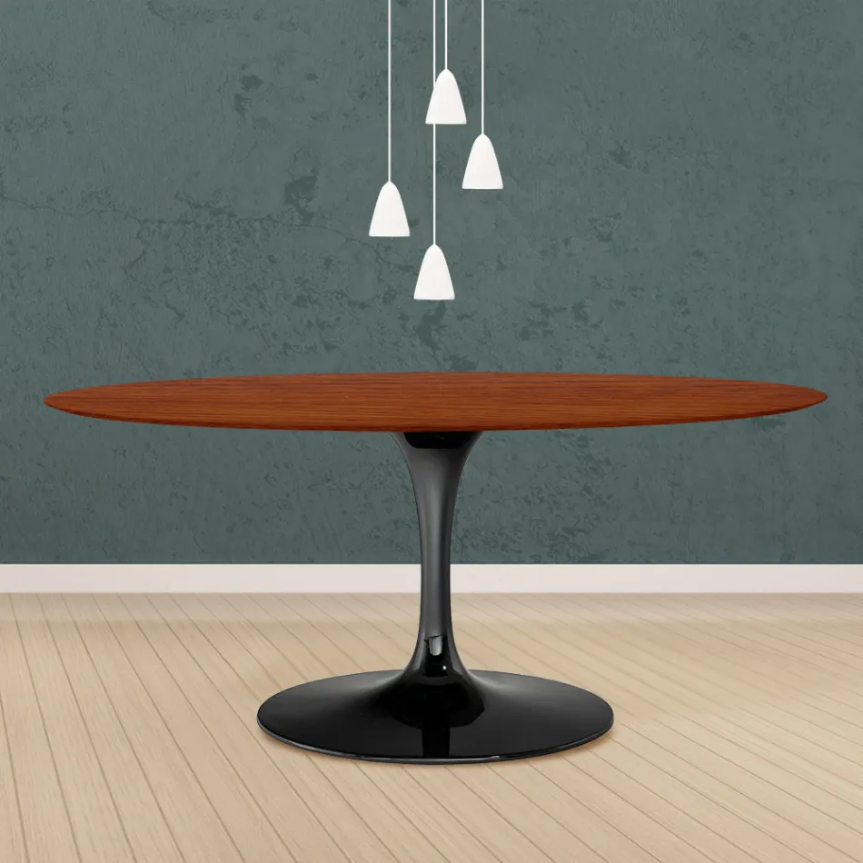 Masă Tulip Eero Saarinen H 73 Oval din stejar vopsit în cireș Made in Italy - Scarlet Viadurini