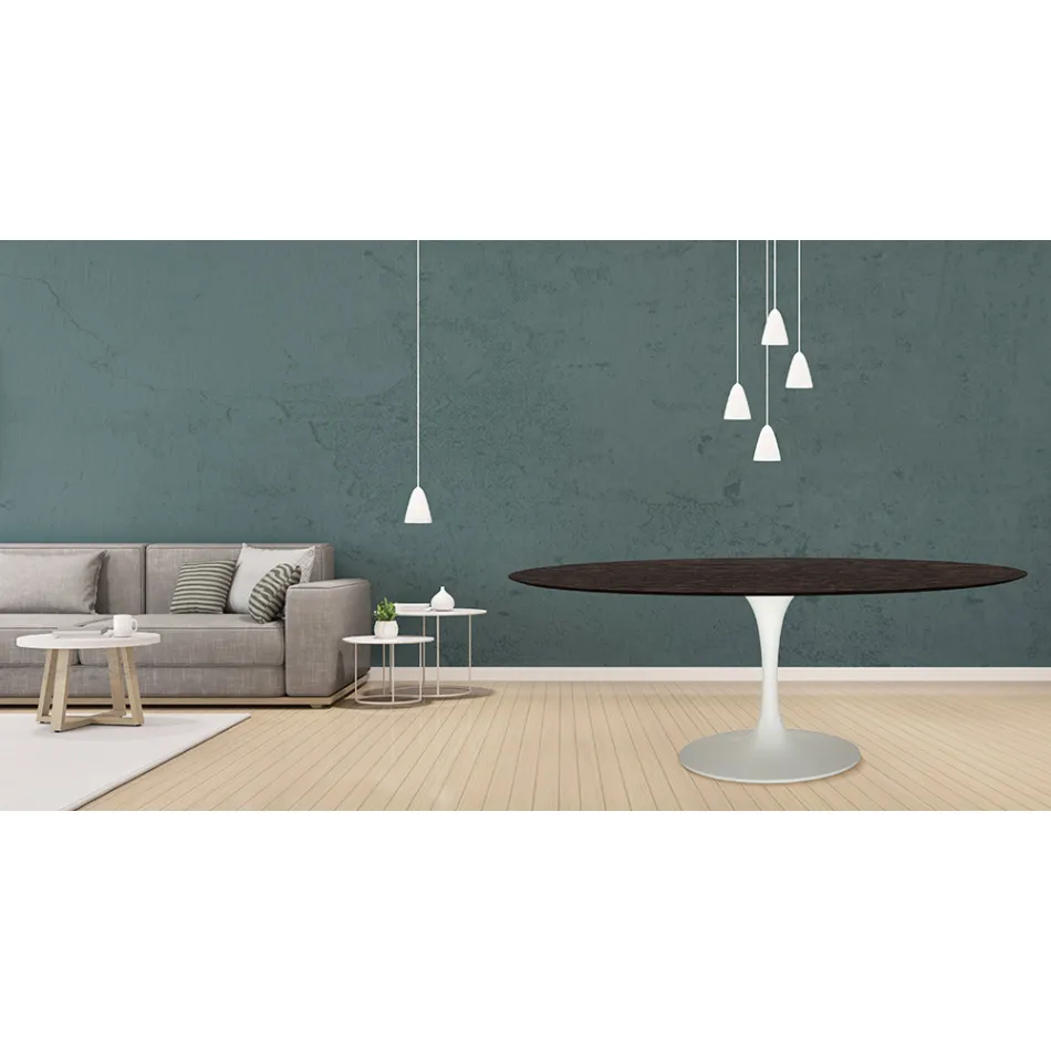 Tulip Table Eero Saarinen H 73 Oval din stejar colorat Moka Made in Italy - Scarlet Viadurini