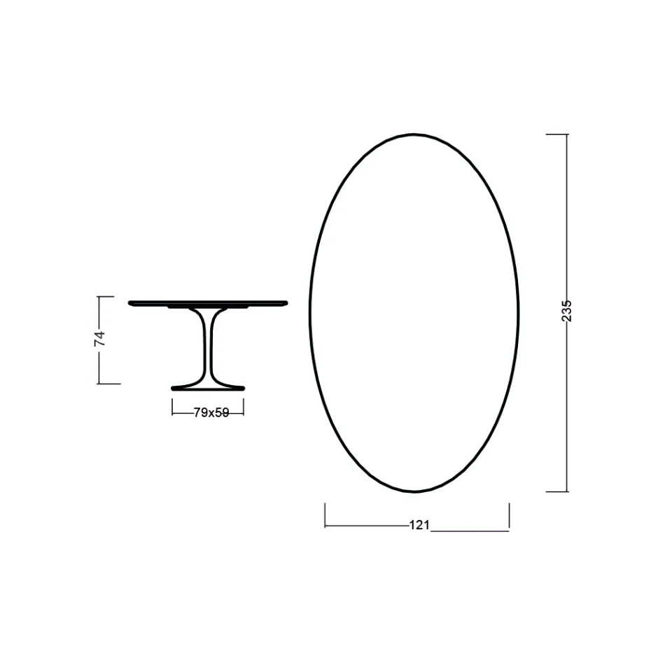 Masă Tulip Eero Saarinen H 73 Oval din stejar colorat negru Made in Italy - Scarlet Viadurini