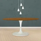 Masă Eero Saarinen Tulip H 73 ovală din stejar colorat cu nuc deschis Made in Italy - Scarlet Viadurini