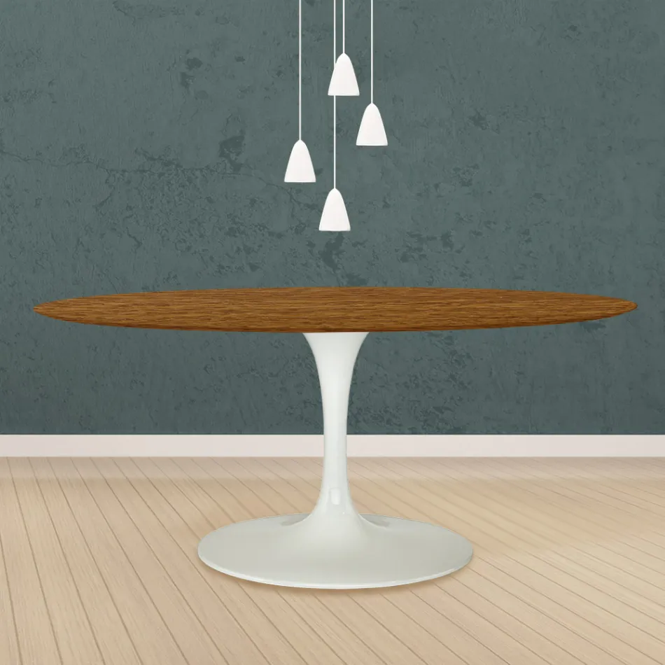 Masă Eero Saarinen Tulip H 73 ovală din stejar colorat cu nuc deschis Made in Italy - Scarlet Viadurini