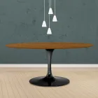 Masă Eero Saarinen Tulip H 73 ovală din stejar colorat cu nuc deschis Made in Italy - Scarlet Viadurini