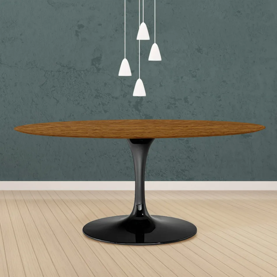 Masă Eero Saarinen Tulip H 73 ovală din stejar colorat cu nuc deschis Made in Italy - Scarlet Viadurini