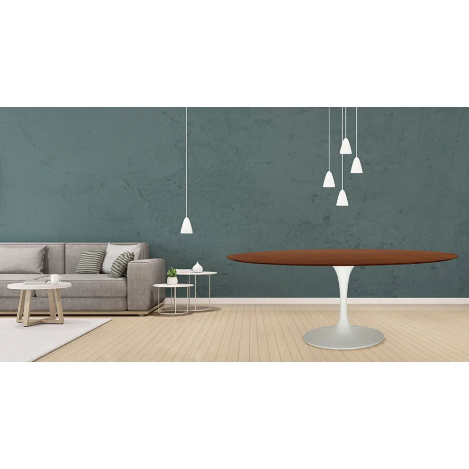 Masă Eero Saarinen Tulip H 73 ovală din stejar colorat cu nuc închis Made in Italy - Scarlet Viadurini