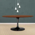 Masă Eero Saarinen Tulip H 73 ovală din stejar colorat cu nuc închis Made in Italy - Scarlet Viadurini