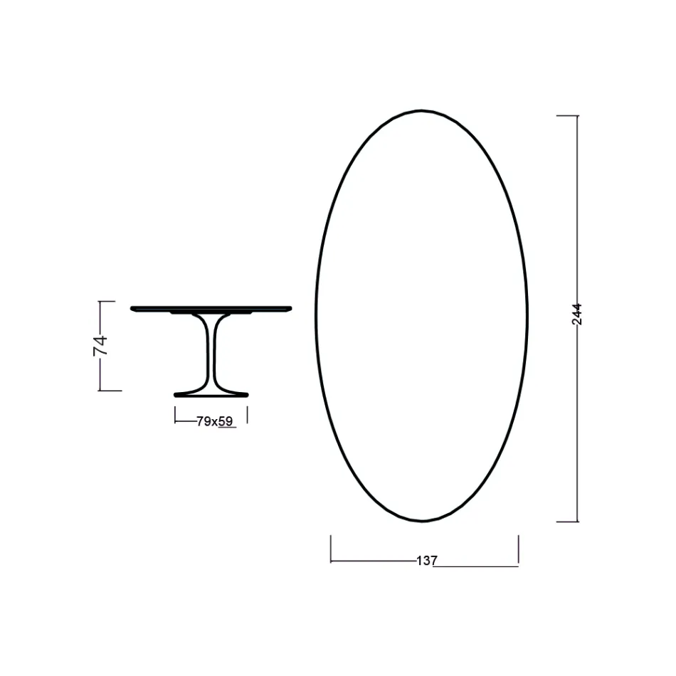 Masă Eero Saarinen Tulip H 73 ovală din lemn de trandafir și stejar vopsit Made in Italy - Scarlet Viadurini