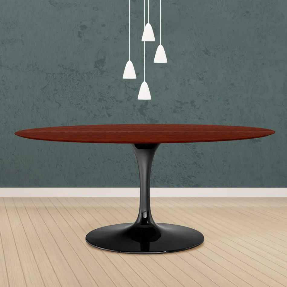 Masă Eero Saarinen Tulip H 73 ovală din lemn de trandafir și stejar vopsit Made in Italy - Scarlet Viadurini