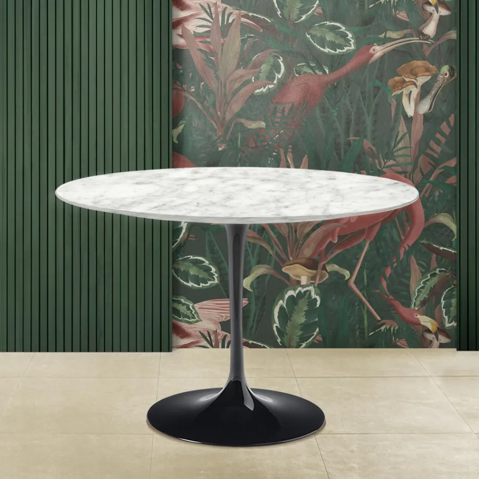 Masa Eero Saarinen Tulip H 73 rotundă cu blat din marmură de Carrara Made in Italy - Scarlet Viadurini