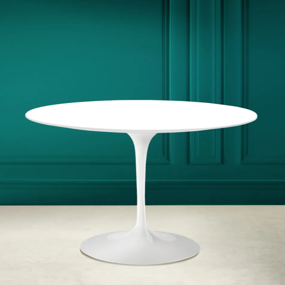 Masa Tulip Eero Saarinen H 73 rotundă în alb absolut Made in Italy - Scarlet Viadurini