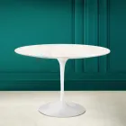 Masă Tulip Eero Saarinen H 73 rotund în ceramică Diamond Cream Made in Italy - Scarlet Viadurini