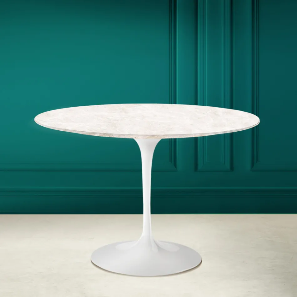 Masă Tulip Eero Saarinen H 73 rotund în ceramică Diamond Cream Made in Italy - Scarlet Viadurini