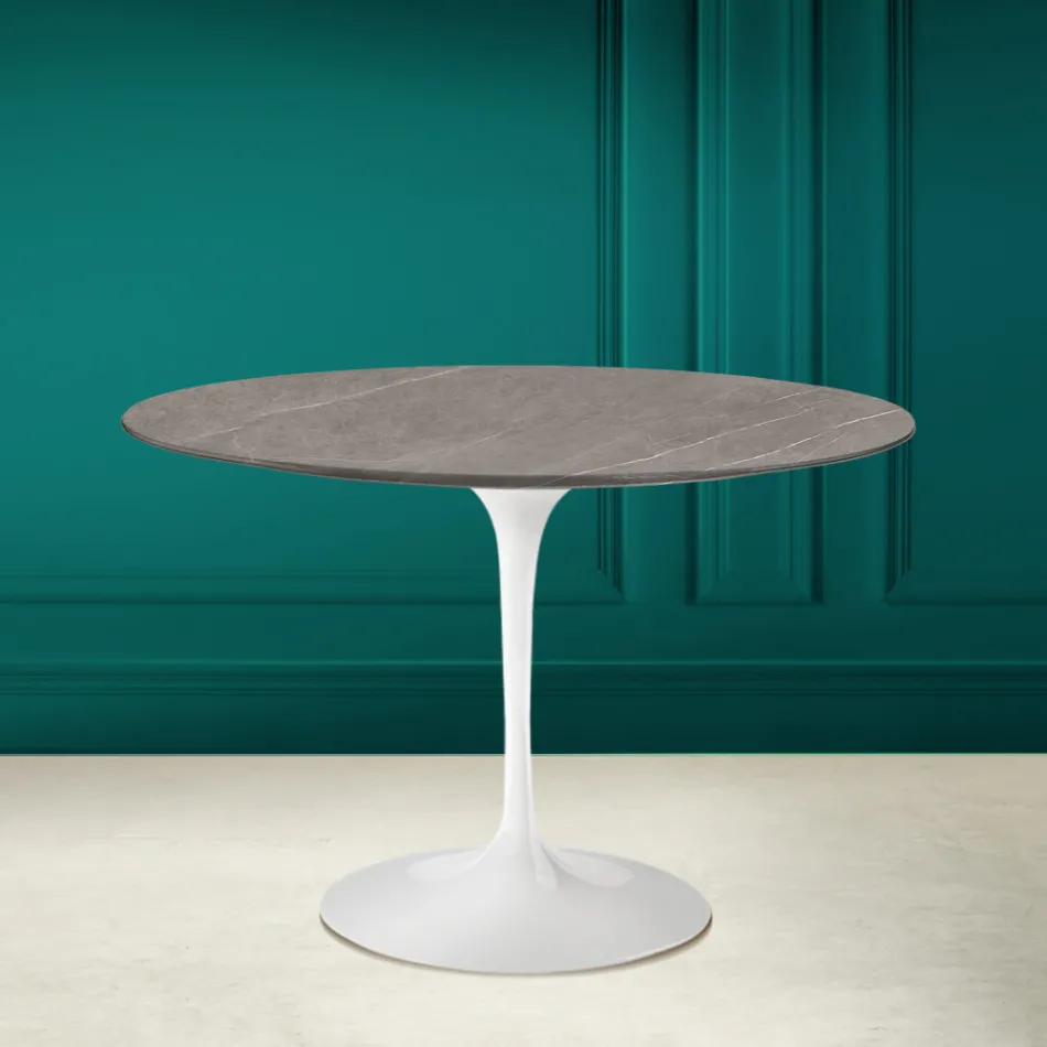 Masă Tulip Eero Saarinen H 73 rotundă din ceramică Pietra Grey Made in Italy - Scarlet Viadurini