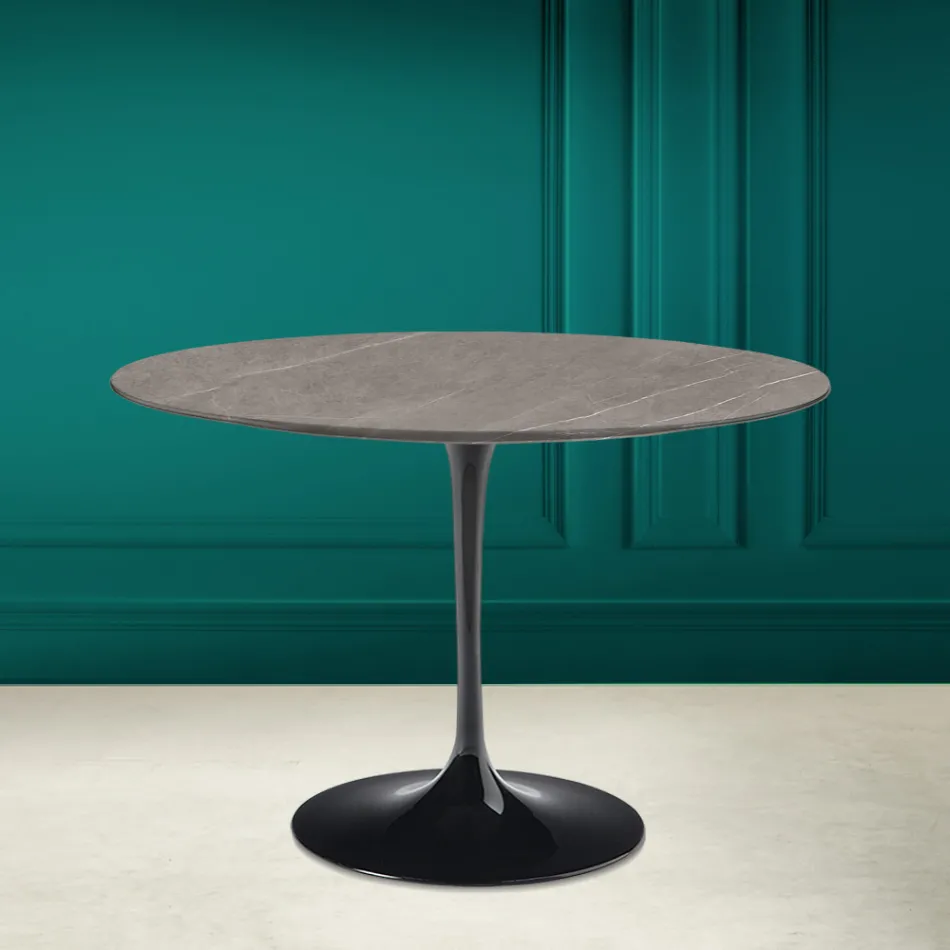 Masă Tulip Eero Saarinen H 73 rotundă din ceramică Pietra Grey Made in Italy - Scarlet Viadurini