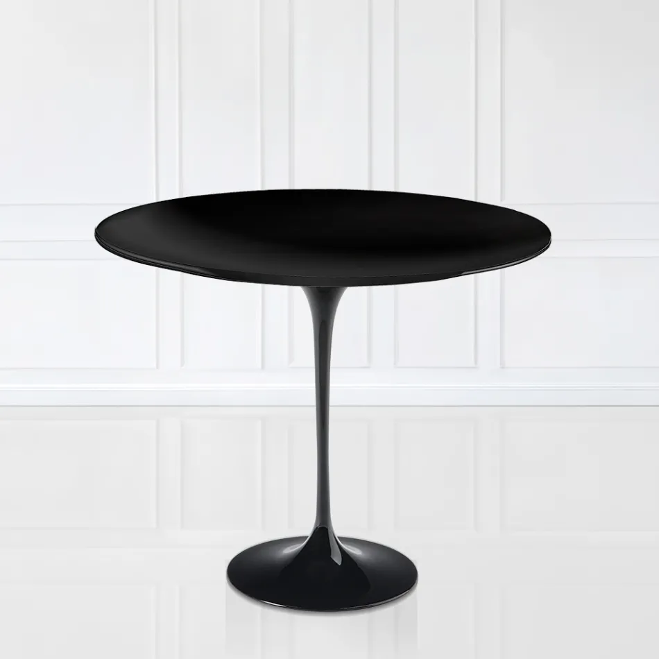 Eero Saarinen H 73 Masă rotundă Tulip în laminat lichid negru Made in Italy - Scarlet Viadurini