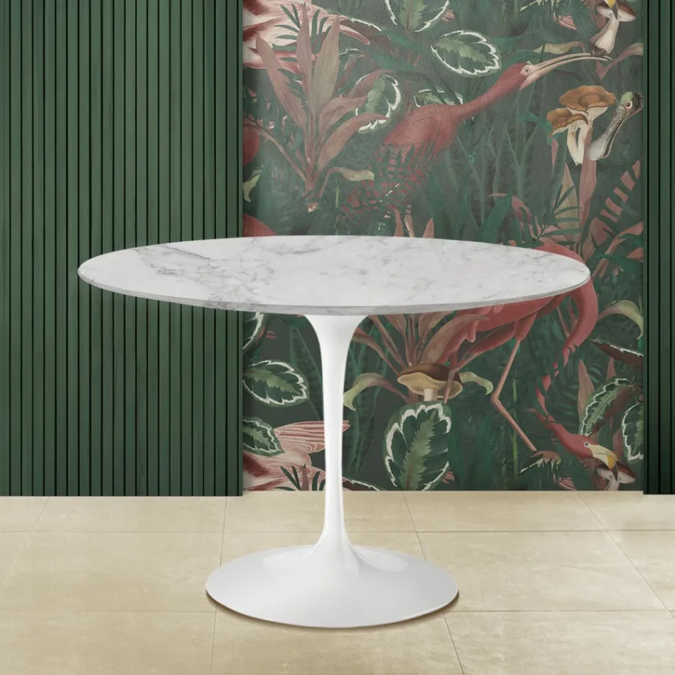 Masa Eero Saarinen Tulip H 73 rotundă din marmură Arabescato Made in Italy - Scarlet Viadurini