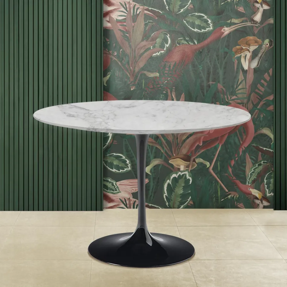 Masa Eero Saarinen Tulip H 73 rotundă din marmură Arabescato Made in Italy - Scarlet Viadurini