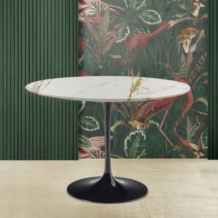 Masă Eero Saarinen Tulip H 73 rotundă din marmură Caracatta aurie Made in Italy - Scarlet Viadurini