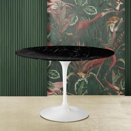 Masa rotunda cu lalele Eero Saarinen H 73 din marmura neagra Marquinia Made in Italy - Scarlet Viadurini
