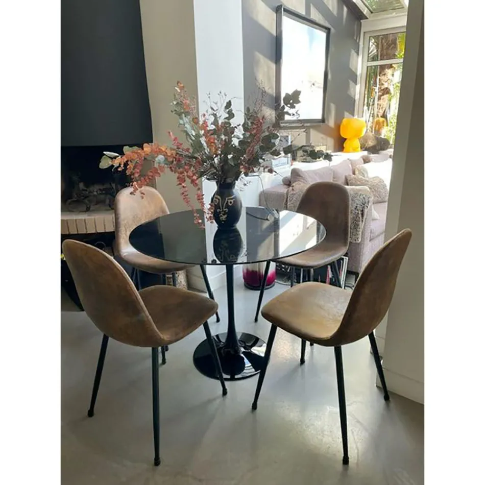 Masa Eero Saarinen Tulip H 73 rotundă din marmură neagră Marquinia Made in Italy - Scarlet Viadurini