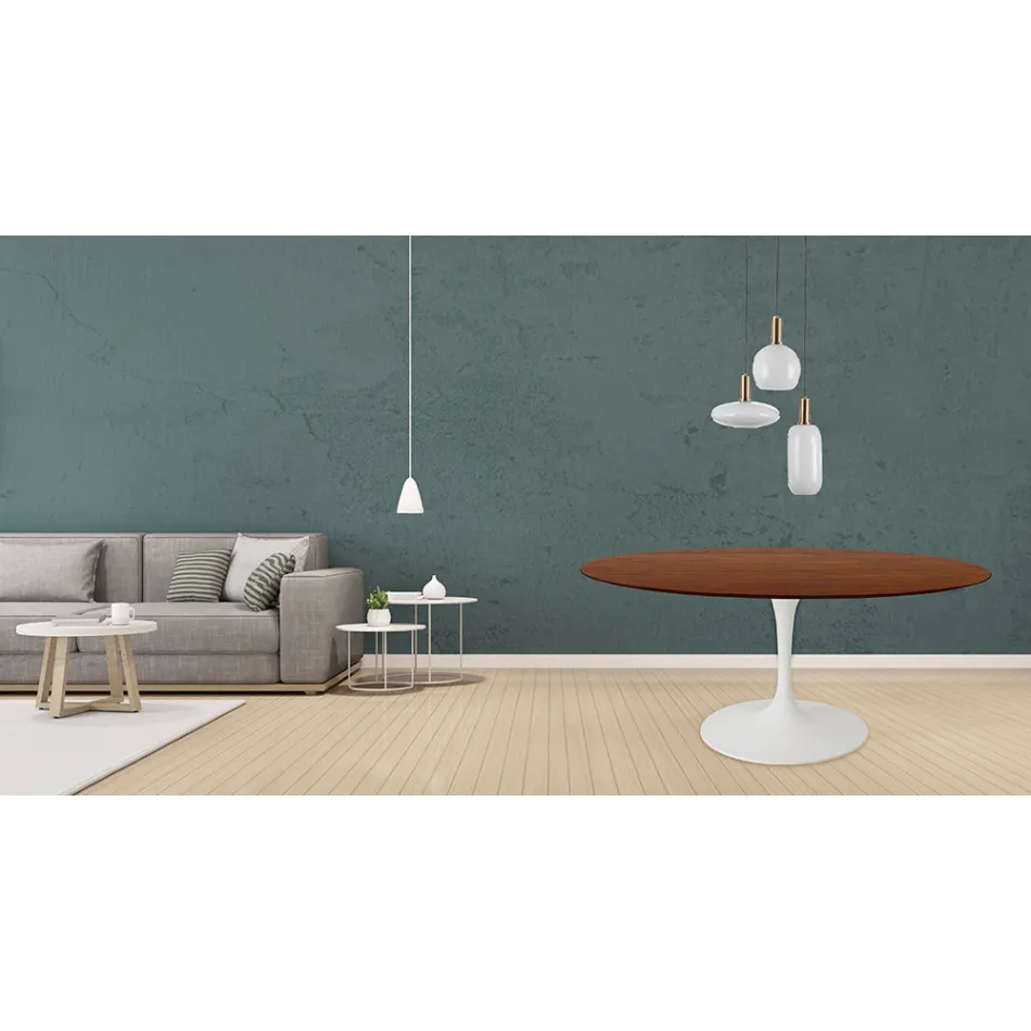 Masă Eero Saarinen Tulip H 73 rotundă din stejar colorat cu nuc închis Made in Italy - Scarlet Viadurini