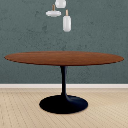Masa cu lalele Eero Saarinen H 73 rotunda din stejar vopsit nuc inchis Made in Italy - Stacojiu Viadurini