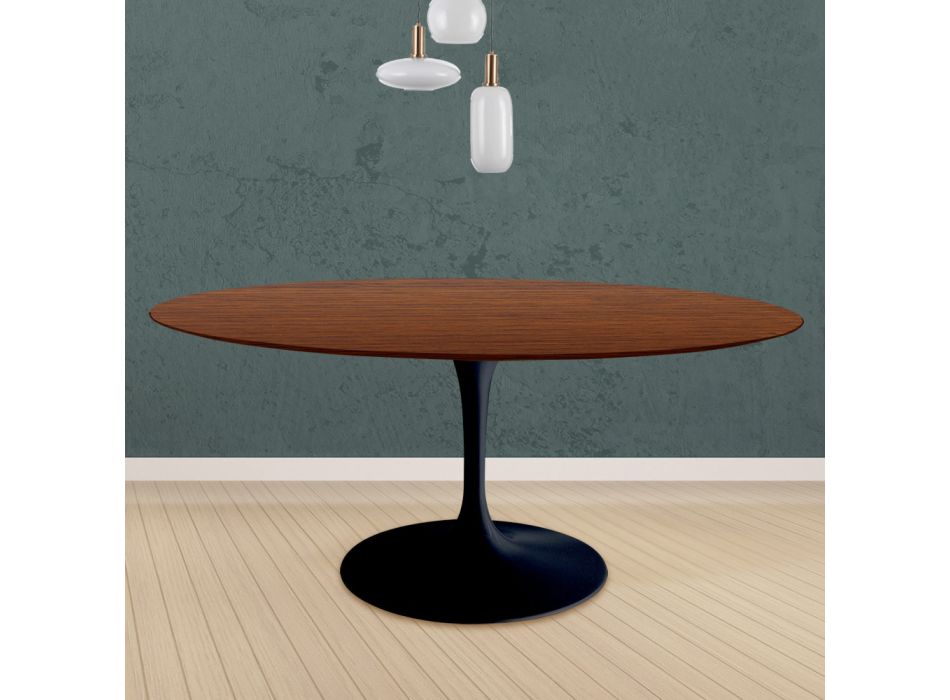 Masa cu lalele Eero Saarinen H 73 rotunda din stejar vopsit nuc inchis Made in Italy - Stacojiu Viadurini