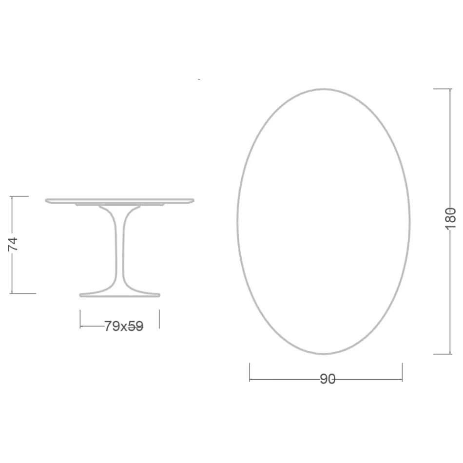 Masa Eero Saarinen Tulip H 74 cu blat oval din marmură Arabescato Made in Italy - Scarlet Viadurini