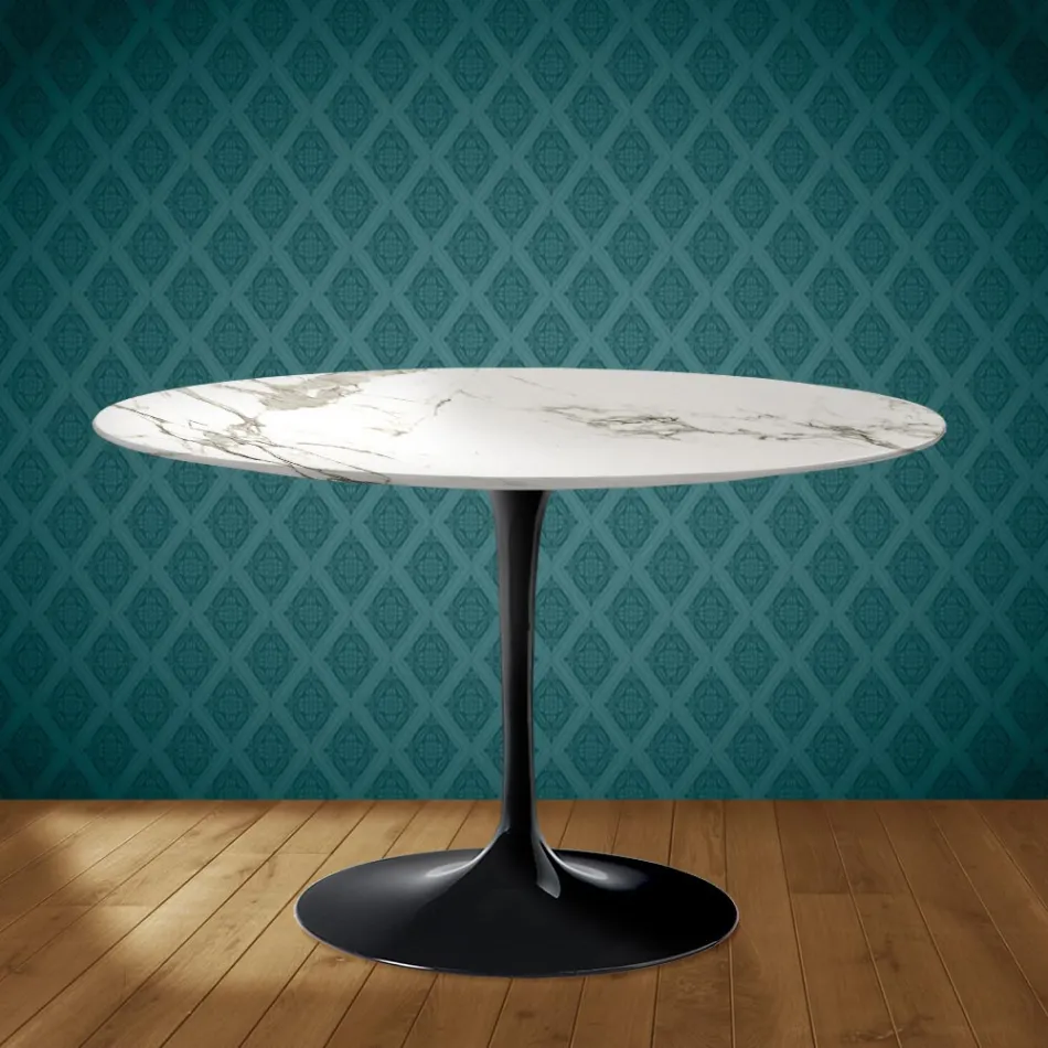 Masă Eero Saarinen Tulip H 74 în ceramică Aura 22 fabricată în Italia - Stacojiu Viadurini