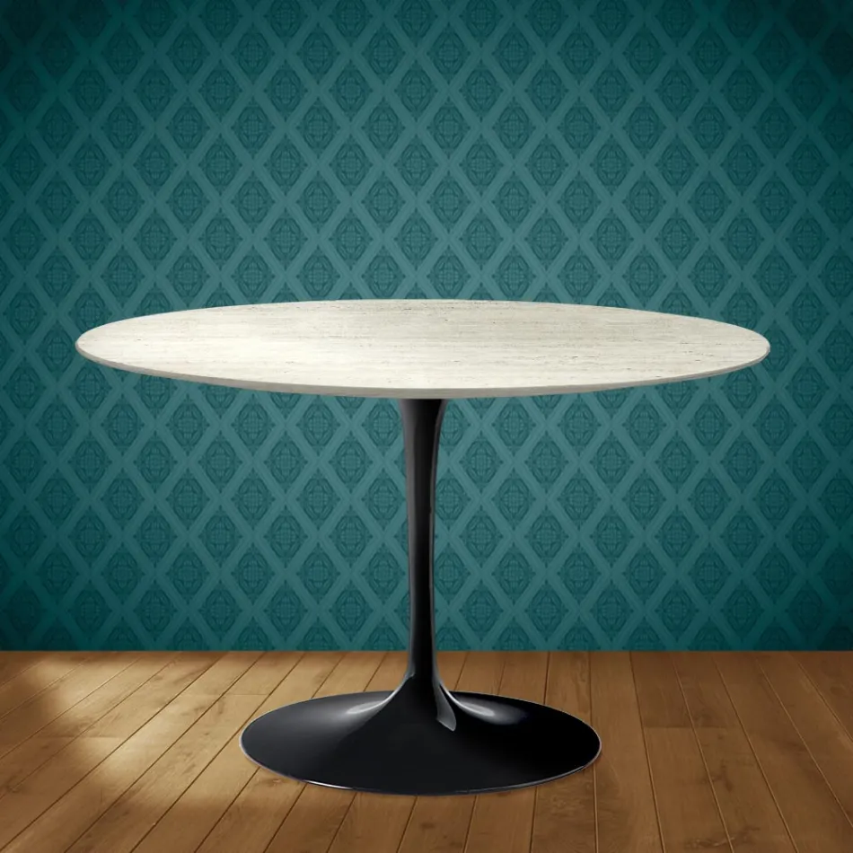 Masă Eero Saarinen Tulip H 74 în ceramică Marmorio Fabricată în Italia - Stacojiu Viadurini