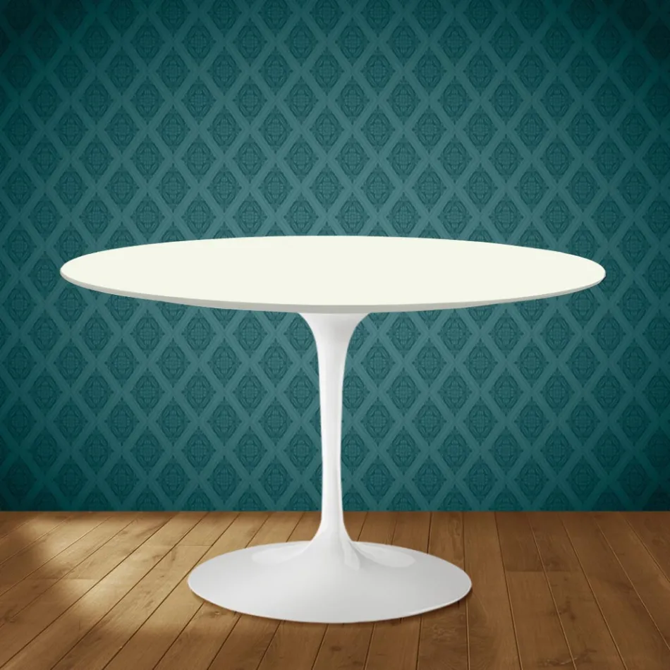 Masă Eero Saarinen Tulip H 74 în ceramică Moonè fabricată în Italia - Stacojiu Viadurini