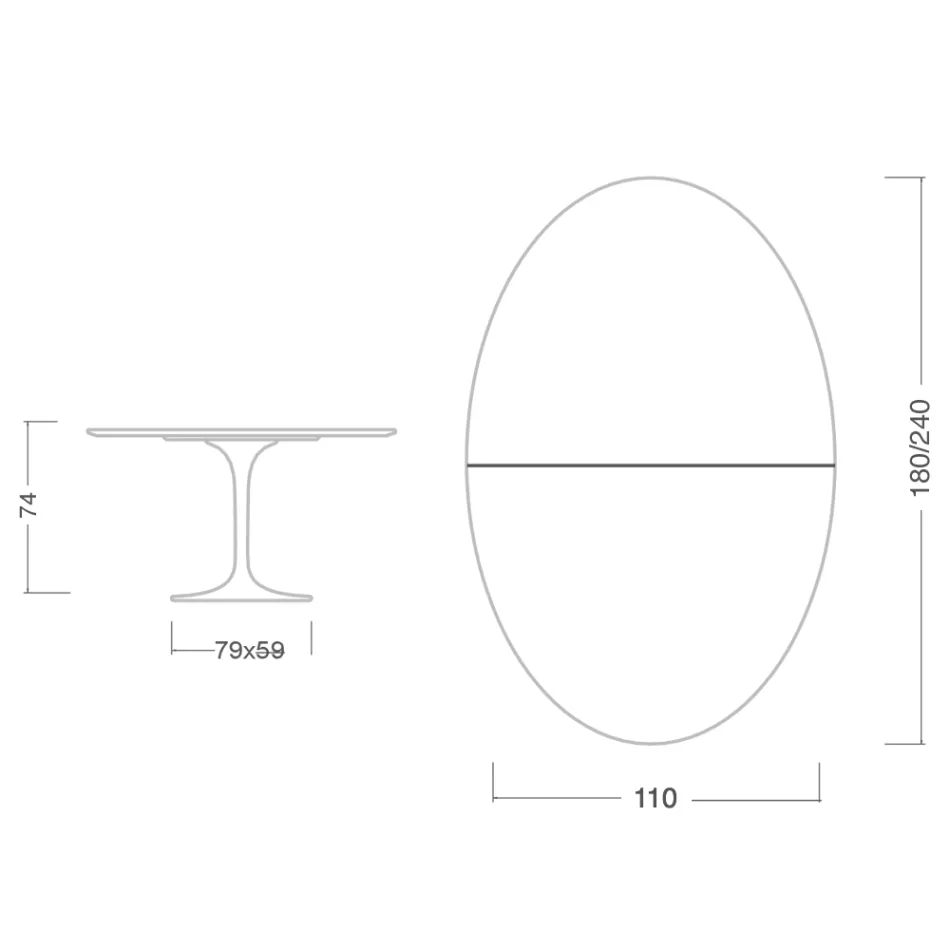 Eero Saarinen Tulip Tabelul H 74 Oval extensibil în laminat lichid alb - Scarlet Viadurini