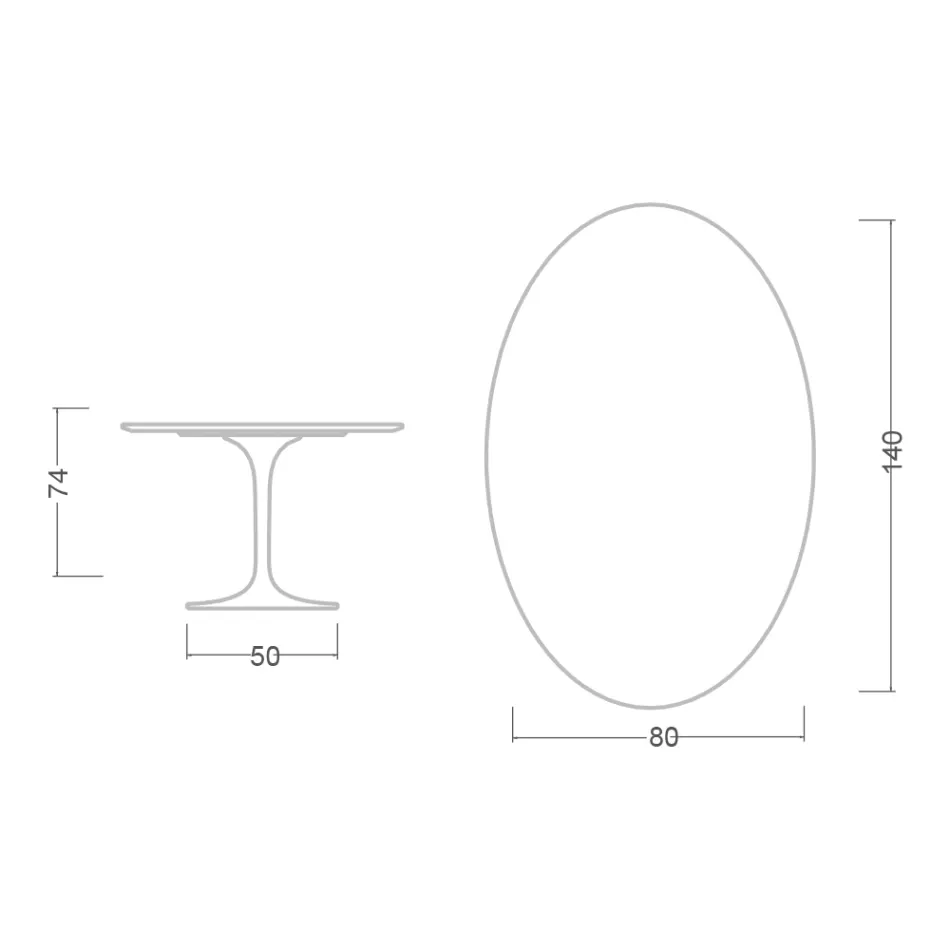 Masă Eero Saarinen Tulip H 74 Ovală din Ceramică Aura 22 Fabricată în Italia - Scarlet Viadurini