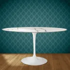 Masă Eero Saarinen Tulip H 74 Ovală din Ceramică Aura 22 Fabricată în Italia - Stacojiu Viadurini